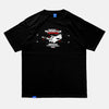 Front view of the screen-pinted 'MARIPXSA' BALISONG CLUB black t-shirt from PHOSIS Clothing