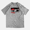 Front view of the screen-pinted VOYAGER heather grey t-shirt from PHOSIS Clothing