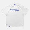 Front view of the screen-pinted ANTARTICA POST white t-shirt from PHOSIS Clothing