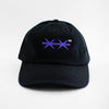 Front view of the embroidered Barbed Wire black dad hat from PHOSIS Clothing