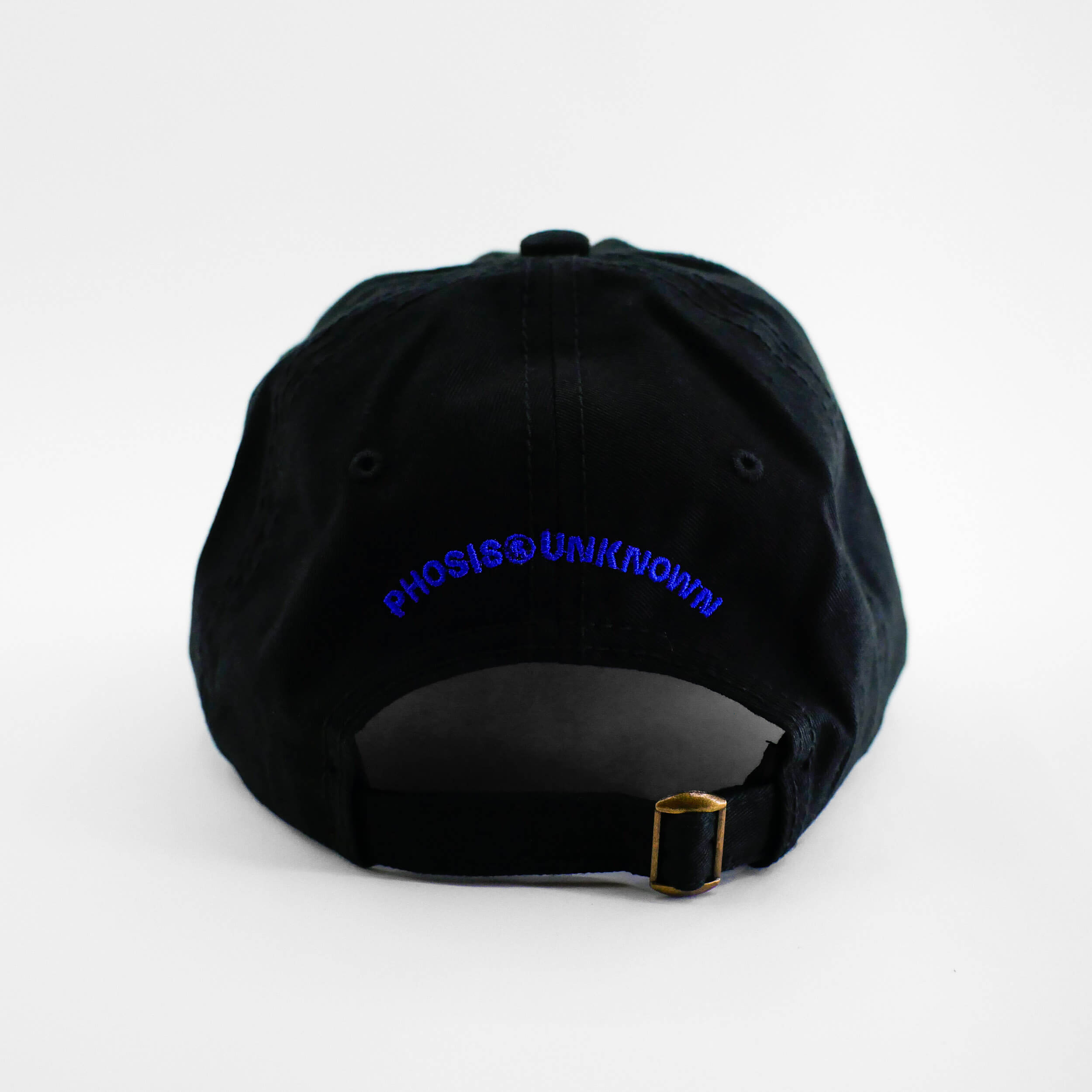 Back view of the embroidered Buttterfly Logo black dad hat from PHOSIS Clothing