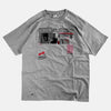 Front view of the screen-pinted CONSUMED heather grey t-shirt from PHOSIS Clothing