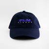 Load image into Gallery viewer, Front view of the embroidered &#39;FLAMBE&#39; navy blue hat from PHOSIS Clothing