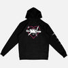 Back view of the screen-pinted HYPERLINK black mediumweight hoodie from PHOSIS® Clothing