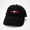 Load image into Gallery viewer, Angle view of the embroidered WIDOW black dad hat from PHOSIS® Clothing