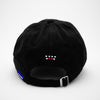 Load image into Gallery viewer, Back view of the embroidered WIDOW black dad hat from PHOSIS® Clothing