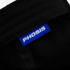 Load image into Gallery viewer, Close up view of the woven label in the ASCII Rose black dad hat from PHOSIS Clothing