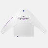 Front view of the screen-pinted POLYMER white long sleeve from PHOSIS Clothing