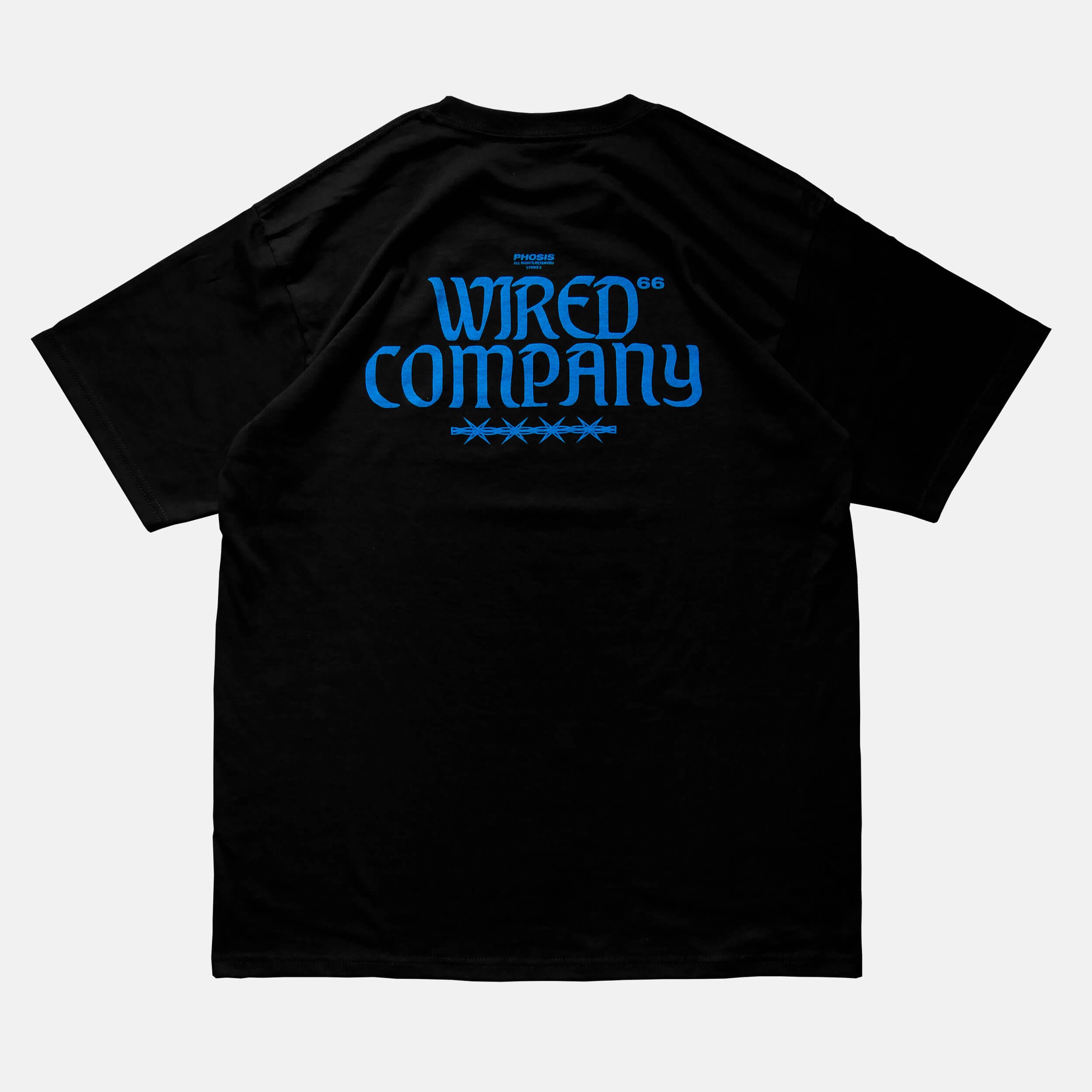 Back view of the screen-pinted 'WIRED' black t-shirt from PHOSIS Clothing